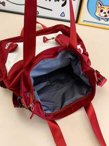 1 pieza Bolso de hombro con combinación de colores para niñas, versátil y de moda, bolso escolar informal con cierre de cremallera, adecuado para uso diario y en el campus