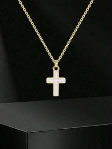 三色简约十字架吊坠项链，不锈钢链条，甜美可爱，适合儿童街头派对、旅行、度假、夏季海滩等场合，百搭饰品，精美礼物