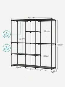 Portable Open Wardrobe, Clothes Rack, Freestanding Wardrobe With Clothes Rails And Fabric Shelves For Bedroom, 43 X 182 X 182 Cm Black - Black - View 7