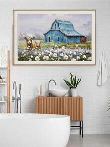 Juego de 1 pieza/5 piezas, Arte de pared en lienzo de estilo rústico y granja, Arte de pared retro contemporáneo clásico con marco, Impresión de paisaje de vaca y granero, Póster de flores silvestres de primavera y invierno, Decoración de pared estética para sala de estar, dormitorio, oficina - Impresión artística enmarcada - color - Ver 12