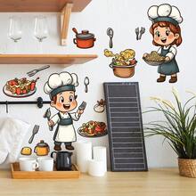 1 buah Stiker Dapur Koki Kartun Tahan Air PVC Perekat Mudah Dilepas Cocok untuk Dapur Restoran Stiker Dinding Ruang Tamu Dekorasi Rumah Segarkan Rumah Anda Stiker Dekorasi Liburan Hadiah Ulang Tahun Wisuda - MultiWarna - View 6