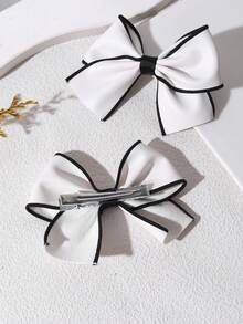 2 件白色优雅蝴蝶结发夹，适合女孩，黑色织物贴边装饰蝴蝶结发夹，时尚鳄鱼夹发饰，适合女孩派对礼物 - 黑與白 - 查看 8