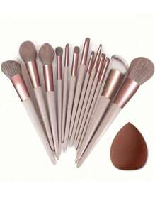 15 pièces Ensemble de pinceaux de maquillage, 13 pinceaux de maquillage et 2 éponges de maquillage, utilisation double humide et sèche, outils de maquillage essentiels, cadeau idéal pour Noël, Nouvel An, Fête des Mères, Remise des diplômes