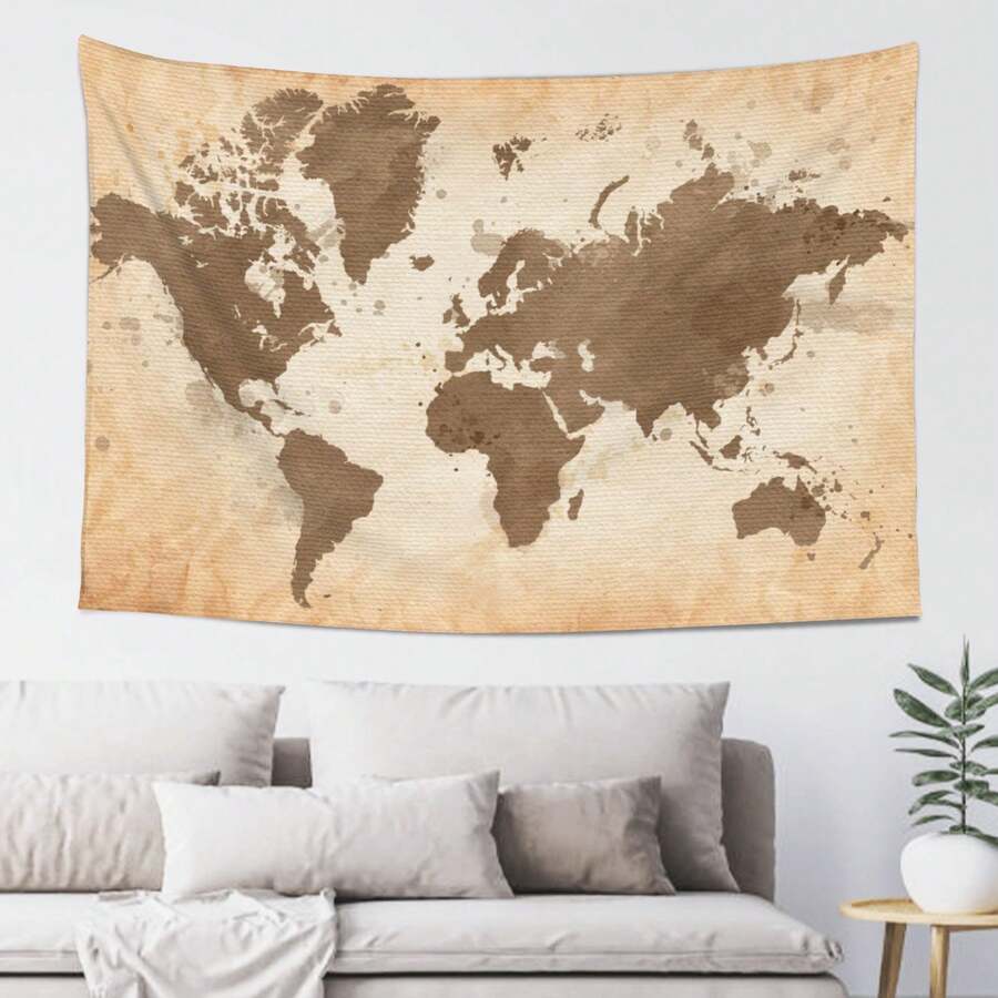Map Of The World  40x60 Inch Horizontal Wall Tapestry 100% Polyester Ideal Decor For Living Room Bedroom Dorm Boho Style Home Decor - Black - View 1