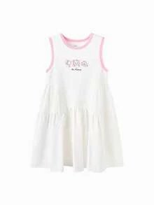 Balabala 少女无袖夏季连衣裙，可爱轻便休闲套装，适合少女和幼儿 - 白色 - 查看 1
