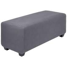 High Stretch Ottoman Cover With Elastic Bottom, Soft Slipcover Jacquard Fabric Small Checks Rectangle Storage Stool Cover Furniture Covers - Dark Gray - 查看 1