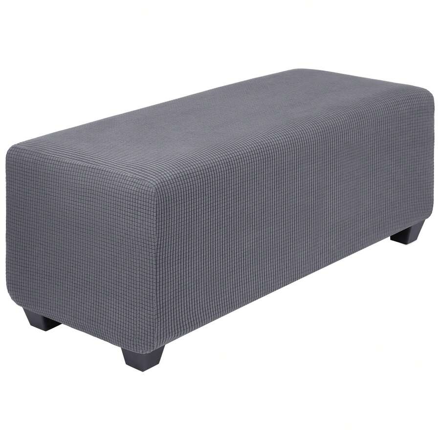 High Stretch Ottoman Cover With Elastic Bottom, Soft Slipcover Jacquard Fabric Small Checks Rectangle Storage Stool Cover Furniture Covers - Dark Gray - 查看 1