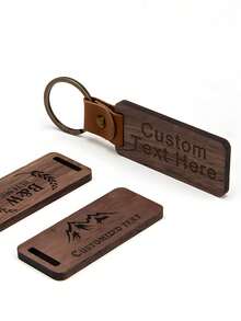 1-12 pièces Porte-clés en bois de noyer noir avec anneau, gravure laser personnalisable avec nom, logo et texte, accessoire de porte-clés en bois personnalisé pour cadeau - Noyer - Voir 11