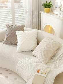 1 件/2 件现代毛绒人造天鹅绒枕套 - 奶油色和米色几何图案，柔软奢华的装饰靠垫套，适用于沙发或卧室拉链闭合，仅可手洗，无填充物，秋季装饰，秋季装饰，房间装饰 - 白色 - 查看 5