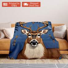 Manta decorativa con estampado digital de astas de ciervo en tonos azul y marrón, con patrones inspirados en animales para dar un toque rústico y elegante a la decoración del hogar, el espacio acogedor y el diseño de acento en el dormitorio - Multicolor - Ver 3