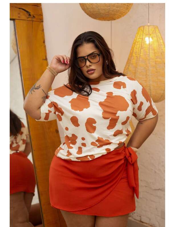 Blusa T-shirt Plus Size  Estampa Vaquinha Camiseta Feminina Animal Print  Vaca Cow Lançamento Casual