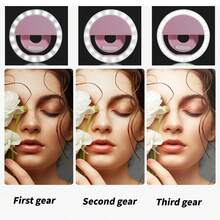 1个便携式圆形自拍补光灯，自拍环形灯，迷你夹式补光灯，LED自拍补光灯，手机自拍灯，适用于手机和电脑，可用于化妆、Zoom会议、直播、Vlog拍摄，完美自拍和视频通话，150mAh