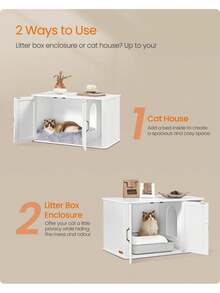 Cat Litter Box Enclosure, Hidden Litter Box Furniture, With Front Entry, Double Doors, Handles, Cat House, End Side Table, Modern, 85 X 48.5 X 50 Cm, Cloud White - White - View 2