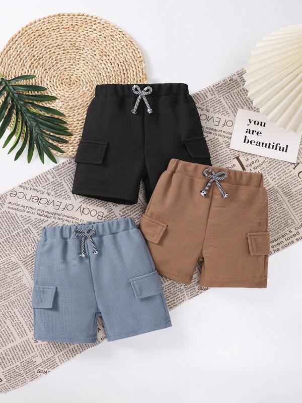 Set de 3 pantalones cortos de verano para bebé niño, pantalones casuales de vacaciones, pantalones deportivos cortos para niños