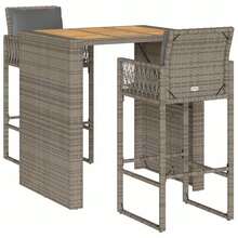 vidaXL Set Bar da Giardino 3 pz con Cuscini Grigio Polyrattan Acacia - Grigio - Visualizzare 2