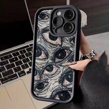 For IPhone 11, 12, 13, 14, 15, 16 Plus Pro Promax XR XS/X Silicone Phone Case, High-End Fashion, Multi Eye Pattern - Black - View 2