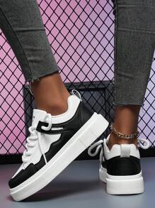 Women's Thick Sole Letter Decor Round Toe Low-Top Sneakers, Classic Colorway, Sporty Casual Style For Daily Wear