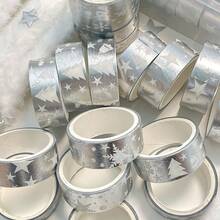 银色星形装饰和纸胶带，多用途遮蔽胶带，Ins 风格银色胶带贴纸