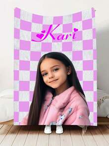 1pc Customizable Checkerboard Flannel Blanket, Personalize With Photos, Names, Suitable As Gift For Girls, Boys, Adults, Valentine's Day, Lightweight, Soft, Cozy For Bed, Sofa, Camping, Travel, All Seasons, 8 Sizes - Style a - View 7