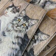 20pcs Soft Cute Cat Print Colored Napkins, Suitable For Wedding Party