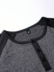 Men's Summer Fashion Raglan Color Block Short Sleeve Tee, Suitable For Outdoor, Resort, And Casual Wear - Black - View 3