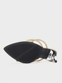 Giày cao gót mũi nhọn quai chéo gợi cảm cỡ lớn cho nữ, đính pha lê sáng bóng, giày lười thanh lịch cho tiệc tùng, tiệc tối, ngoài trời - Màu be - Xem 7