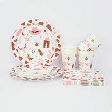 10 件/20 件西部女牛仔派对装饰餐具女牛仔生日派对用品包括盘子、餐巾、杯子，适用于狂野西部女牛仔主题派对装饰餐具 - 彩色 - 查看 3