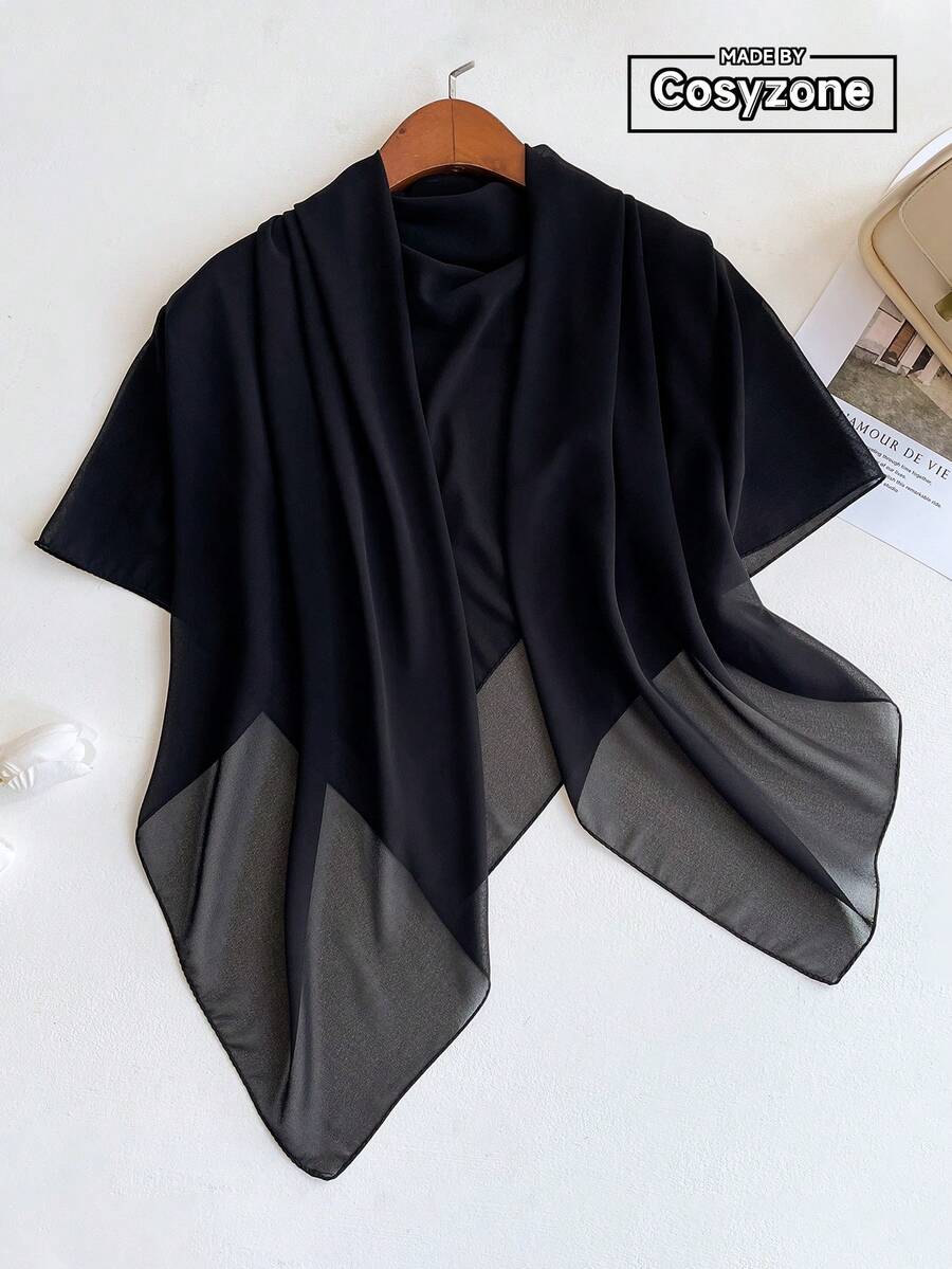 1pc Women Minimalist Solid Color 110cm Chiffon Square Scarf/Bandana, Lightweight Headband For Summer Daily Decor For Dress - Black - View 1