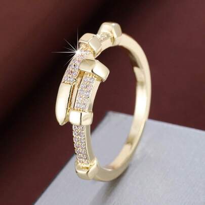 1pc Geometric Line Design Cubic Zirconia Inlaid Women Ring