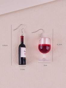 1 Pair Classic 3D Red Wine Bottle Design Earrings & Drop Earrings, Jewelry Decoration For Party - Red Wine Bottle - View 7