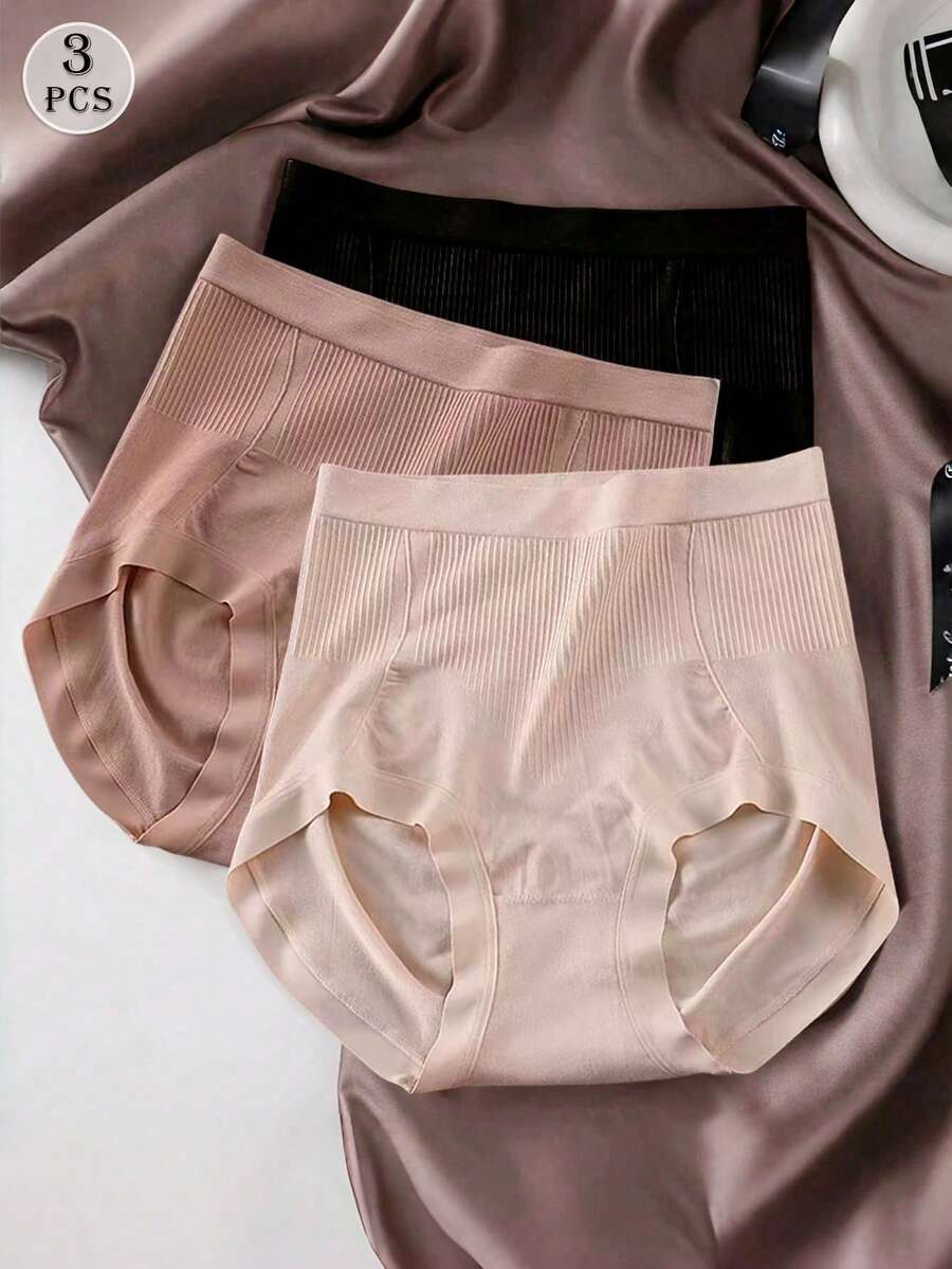 3pcs Women Seamless High Waist Panties, 3D Lifting Postpartum Belly Control Briefs - Multicolor - View 1