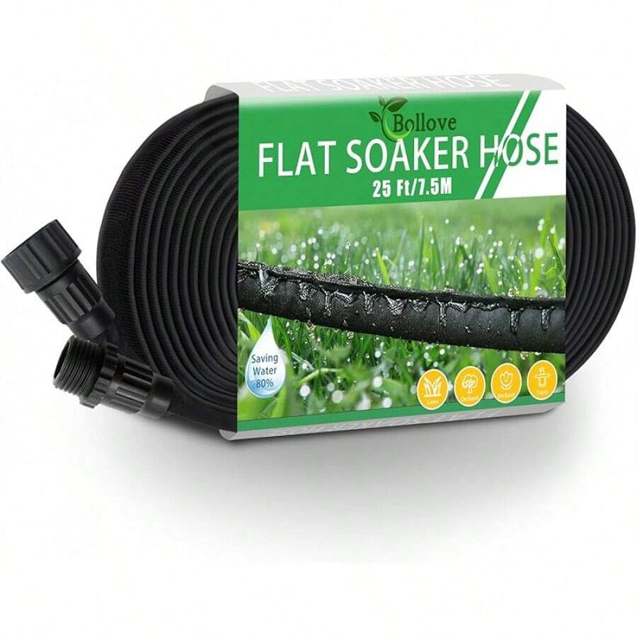 Flat Soaker Hose 100ft, Garden Hose With Heavy Duty Double Layer Design, Drip Irrigation Hose Saves 80% Water, Leak Proof Sprinkler Hose For Garden, Lawn, Vegetable Plot (50ft X 2) - 25英尺 - 查看 1