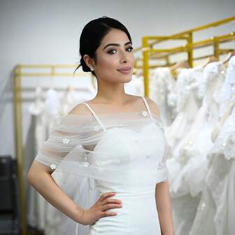 1pc Bridal Off Shoulder Tie Faux Pearl Shawl Veil Arm Cover Wedding Accessory