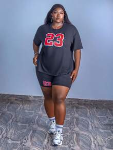 CurvyTilda Tildaharris Plus Size Women's Round Neck Digital Printed T-Shirt And Shorts Set, For Hourglass Body Shape - Multicolor - View 6