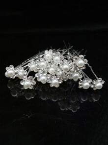 20pcs/Set Fashion Wedding Bridal Faux Pearl Flower Crystal Rhinestone Hair Clips Bridesmaid Hair Accessories, Hair Combs, Learning Supplies, Head Accessories, Party - Silver - View 4