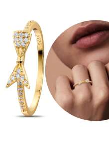 1Pc Exquisite S925 Silver White Cubic Zirconia Bowknot Ring For Women Daily Decor,Perfect Gifts For Birthday,Women Fine Jewelry