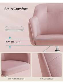 Office Chair, Swivel Chair, Desk Chair, Makeup Vanity Chair, Adjustable Height, Armrests, 110 Kg Load, Velvet, Home Office, Study, Bedroom, Jelly Pink - 藕粉色 - 查看 3