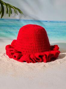 Tropiscape 1pc Women's Fashion Solid Color Versatile Handmade Crochet Wavy Brim Knit Beanie, Suitable For Autumn/Winter Warmth And Daily Wear Autumn Winter Gifts - Multicolor - View 7