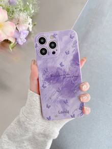 Funda de teléfono morada 1 pieza Funda protectora antideslizante con patrón de mariposa de degradado morado compatible con Apple///Redmi/VIVO/OPPO