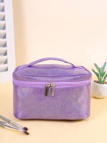 1pc Delicate Star Velvet Octagonal Makeup Bag, Portable Handheld Makeup Bag Large Capacity Cosmetic Storage Bag, Shiny Gold Star Design, Suitable For Women