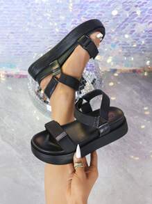 Damen Plateau Keilsandalen, schwarz, wasserdicht, dicke Sohle, Absätze, verstellbare Riemen, Modeschuh für den Strand