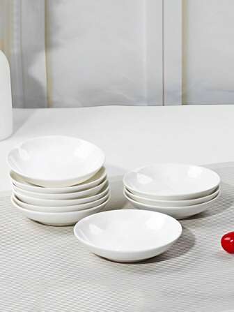 6/4/2pcs Round White Ceramic Small Plates, 4 Inch, Delicate Minimalist Style Saucers, Afternoon Tea Snack Plates, Home Condiment Dishes, Tomato Sauce Dishes, Soy Sauce Dishes, Small Side Plate, Practical Party Tableware, Microwave Friendly,School Supplies