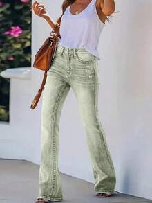 Quần jeans ống loe dáng slim fit ARWY màu bạc phai dành cho nữ, kiểu dáng thanh lịch, phóng khoáng, thích hợp mặc hàng ngày, đi chơi tối, đi nghỉ lễ, Halloween, Phục sinh, và mọi mùa xuân. - Xanh nhạt - Xem 5