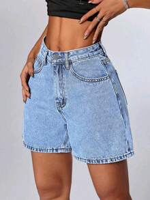 Women's High Waist Versatile Denim Shorts, Vintage Wash, Loose Fit, Knee Length Casual Retro Style Jeans Shorts, Summer Fashion