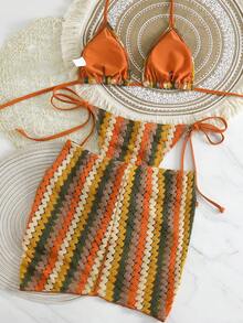 Bikinx 女士波浪纹露背性感比基尼泳衣套装，带罩裙，适合海滩度假 - 彩色 - 查看 2