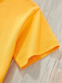 1pc Kids Casual Tiger Head Embroidery Graphic Round Neck Short Sleeve T-Shirt, Fashionable Spring/Summer - Yellow - View 6