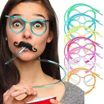 5/10/15 件可重复使用的柔性吸管玻璃杯 - 高品质有趣柔软玻璃杯，适合派对礼物、厨房、圣诞礼物（颜色随机）