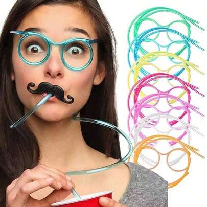 5/10/15 件可重复使用的柔性吸管玻璃杯 - 高品质有趣柔软玻璃杯，适合派对礼物、厨房、圣诞礼物（颜色随机）