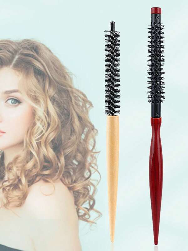 Root Volumizing Mini Wooden Hair Roller Brush, Salon Hair Styling Round Wood Brush For Short Hair