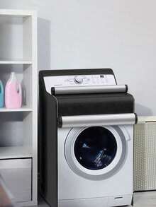 1Pc Oxford Fabric Washing Machine Cover, With Adjustable Tie Rope, Suitable For Front / Top Load Washer & Dryer - Black - View 2